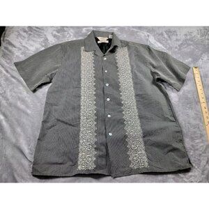 Da Vinci California Shirt Mens Medium Black striped Charlie Sheen‎ embroidered